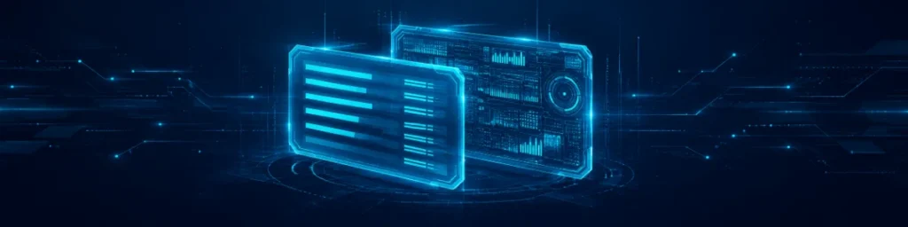 Glowing blue holographic panels showing generic diagnostic data beside detailed manufacturer-specific code data